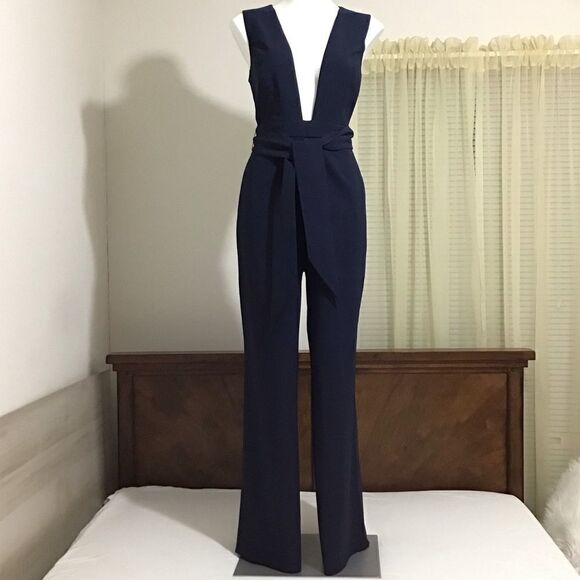 Finders Keepers Blue Essie Sleeveless Belted Wide Leg Pantsuit New Size Large - Picture 2 of 16